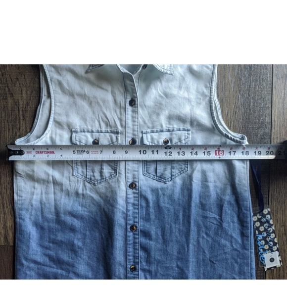 Given Kale Women's Blue Faded Collared Dress/Tunic Sleeveless Button Size Small. - Picture 7 of 12